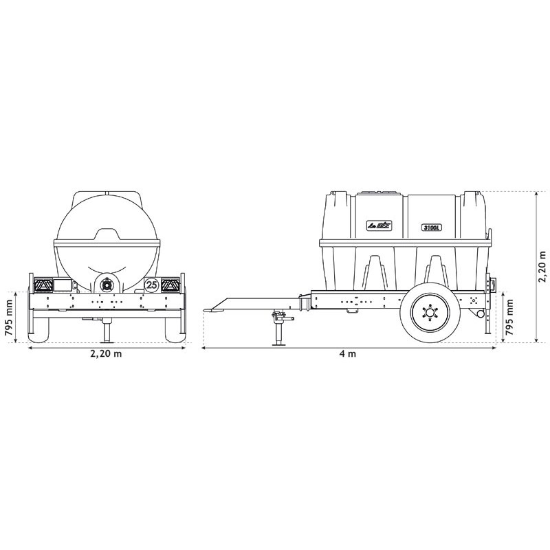 3100 l fahrbarer Tank für Schlepper